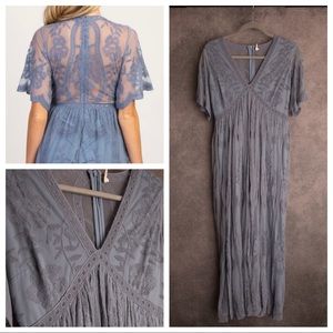 Pinkblush Dusty Blue Embroidered Maxi Dress